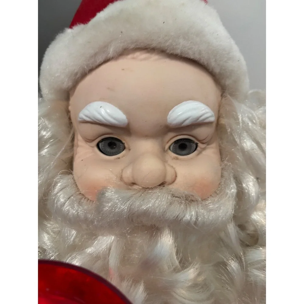 Vintage Animated Standing Santa‎ Claus Red Velvet Suit Light Up Bell 24 Inch